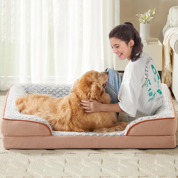 LEXTRO Orthopedic Dog Beds for Large Dogs, Comfy Washable Dog Couch Bed | Comfy Sleeping Dog Bed with Egg Crate Foam, Dog Sofa with Removable Cover, Waterproof Lining&Non-Slip Bottom, Gray