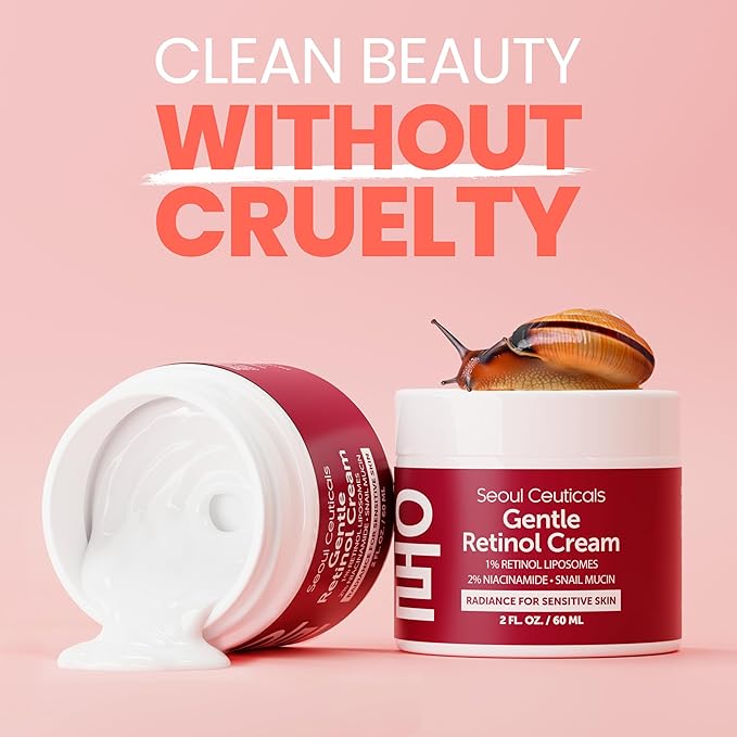 SeoulCeuticals 1% Korean Retinol Night Cream - 97.5% Snail Mucin + 2% Niacinamide Moisturizer for Face - Gentle K Beauty for Sensitive Skin 2oz