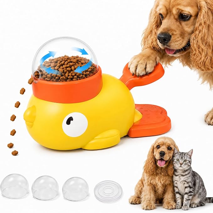 Interactive Dog Puzzle Toy, Cute Duck Treat Dispenser with Anti-Slip Pad, Press-Type Slow Feeder for IQ Training & Boredom Relief, Mental Enrichment for Small Medium Dogs & Cats (Yellow)