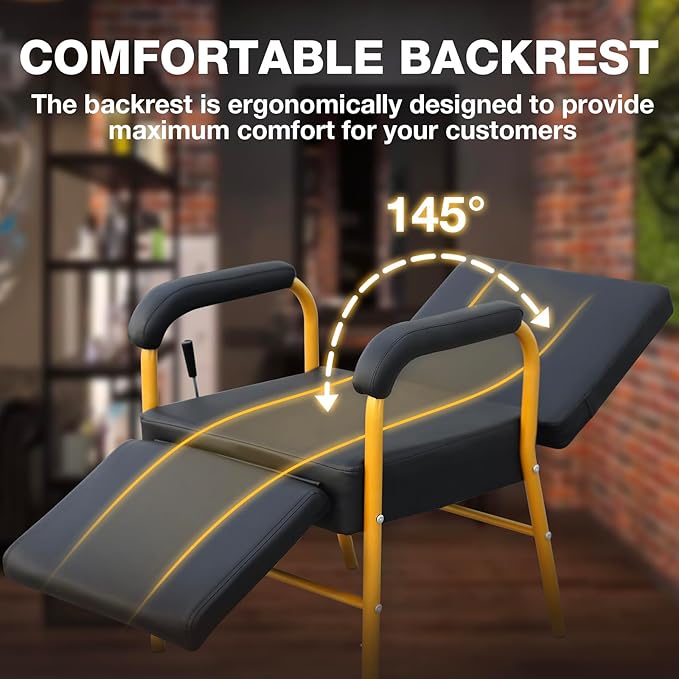 Reclining Shampoo Chairs Adjustable Height Shampoo Chairs for Salon Barber Chair Hair Stylist Chair Recline Salon Chair Spa Beauty Equipment for Hair Stylists, Tattoo Artists, Cosmetologists（Gold）