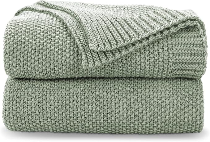 CozeCube Sage Green Seed Stitch Throw Blanket 60"x80", Farmhouse Decor | Blanket for Couch, Soft Cozy Cable Knit Throw for Bed Sofa Living Room, Lightweight Warm Decorative Christmas Blanket