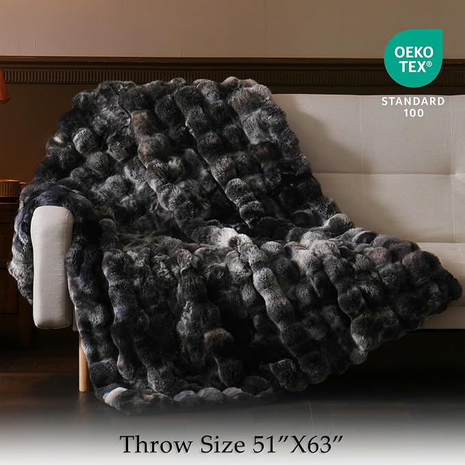 BENVWE Fluffy Faux Fur Throw Blanket for Couch, Soft Plush Thick Cozy Fuzzy Luxury Minky Bubble Blanket for Home Living Room Decor Gift for Women, Tie-dye Grey, 50" x 60", 1100GSM