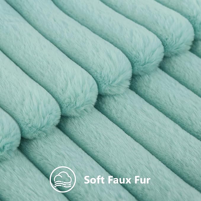 decorUhome Fall Faux Fur Throw Pillow Covers 26x26 Set of 2 Aqua | Decorative Soft Cozy Striped Plush Modern Farmhouse Boho Couch Pillow Cases Velvet Back for Sofa Bed Living Room Home Decor