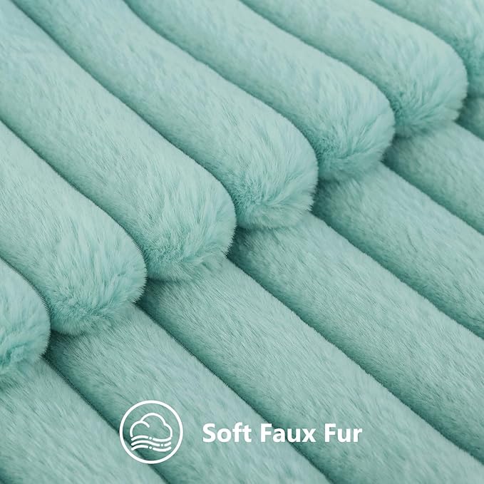 decorUhome Fall Faux Fur Throw Pillow Covers 22x22 Set of 2 Aqua | Decorative Soft Cozy Striped Plush Modern Farmhouse Boho Couch Pillow Cases Velvet Back for Sofa Bed Living Room Home Decor