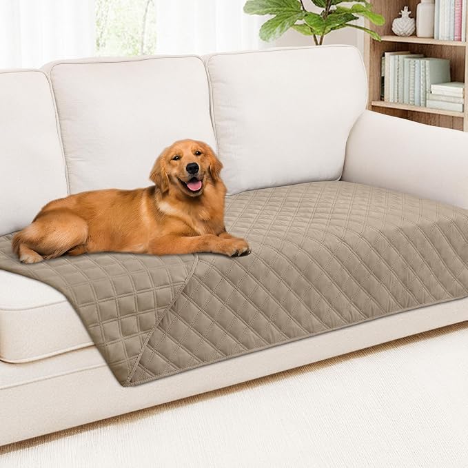 Smiry Waterproof Reversible Pet Couch Covers for Dogs | Pet Friendly, Soft Fabric, Washable Sofa Furniture Protector for Dogs Cat Kids, Checkered (40"x80", Taupe/Taupe)