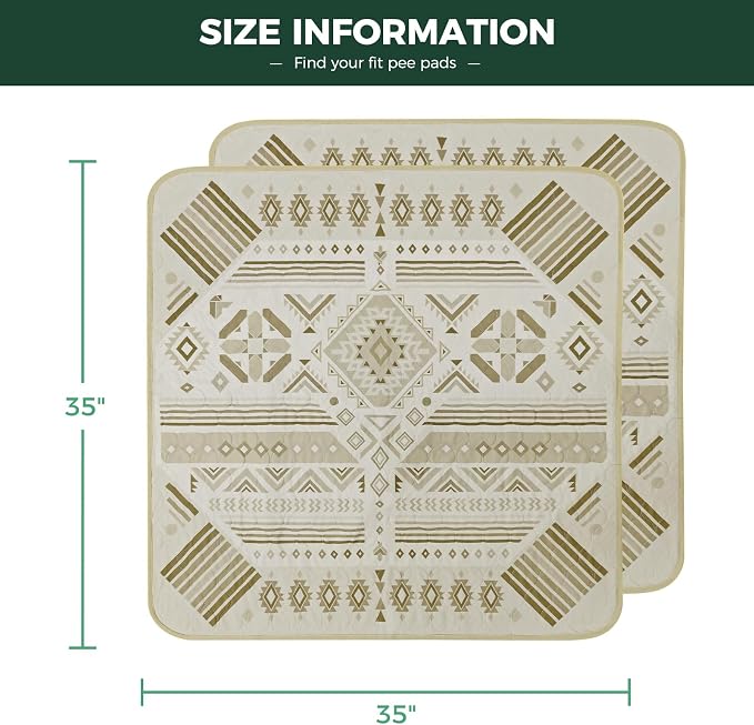 FXW Washable Pee Pads for Dogs, Super Absorbent, 35" Square, 2 Packs | Machine washable, Non-slip backing
