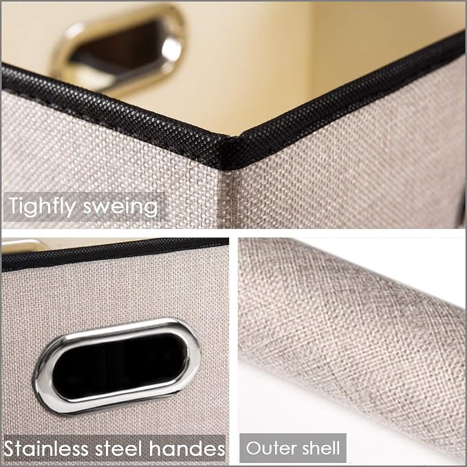 Foldable Storage Bin with Lid [1-Pack] Linen Fabric Decorative Storage Box Organizer Container Basket Cube with Handles Divider for Closet Office Living Room Light Grey(14.9x9.8x9.8)