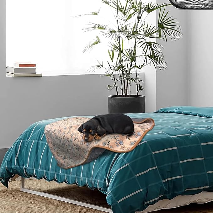 YUEPET Waterproof Dog Blankets, 2 Pack Washable Puppy Blankets 23 x 16 in | White and Coffee Pair, Reversible Soft Fleece, Mylar Heat-Reflective Layer, Bed Sofa and Car Use, Small Dogs and Cats