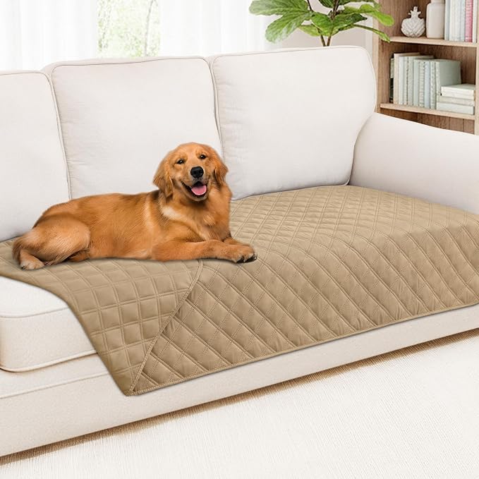 Smiry Waterproof Reversible Pet Couch Covers for Dogs | Pet Friendly, Soft Fabric, Washable Sofa Furniture Protector for Dogs Cat Kids, Checkered (40"x90", Camel/Camel)