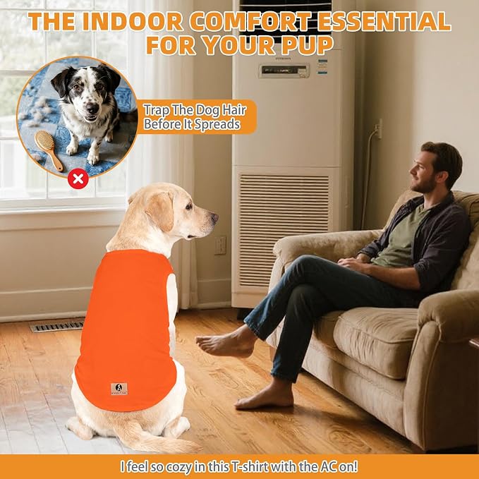 Large Dog Clothes for Boy Girl, 2 Pack Cotton Summer Dog T Shirts UV & Insect Protection for Outdoor Camping, Anti-Hair Loss Breathable Sleeveless Pet Vest Tank Tops Apparel, Orange&Red, L