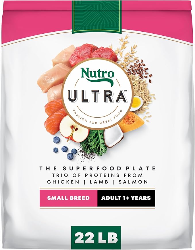 Nutro Ultra Small Breed Adult Dry Dog Food, Chicken, Lamb & Salmon, 22 lb | High-protein trio, Non-GMO, no corn, wheat, soy, 14 superfoods blend, Omega 3 & 6 fatty acids, essential antioxidants
