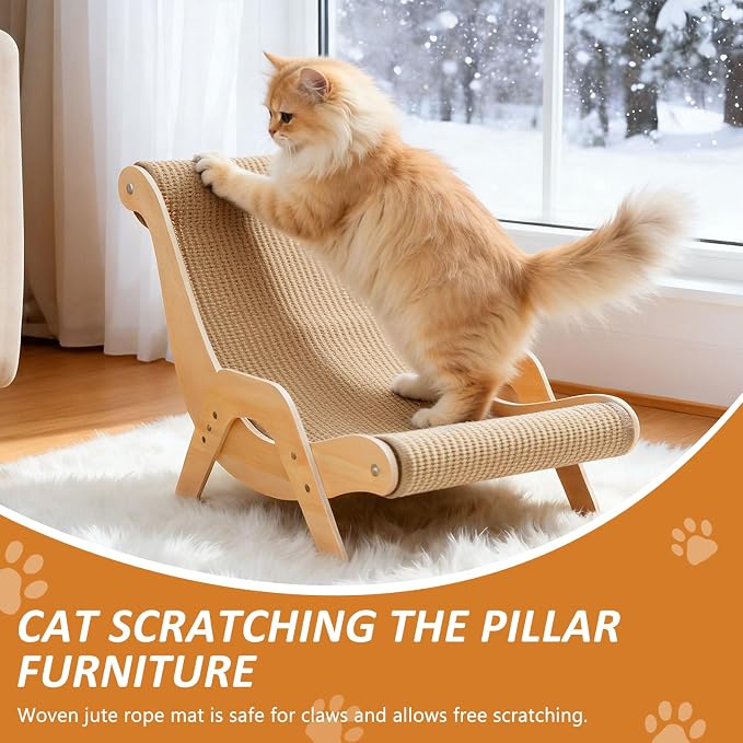 Extra Large Cat Scratching Lounge - Multi-Layer Solid Wood & Sisal, XXL Cat Scratcher and Bed for Large Cats, Furniture Protector with 110lb Capacity