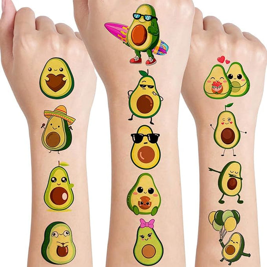 12 Sheets Avocado Temporary Tattoos for Kids, Avocado Birthday Party Supplies Decorations Cute Fruit Face Fake Tattoos Party Favors for Boys Girls Children Goodie Bag Fillers Party Gifts Games Reward