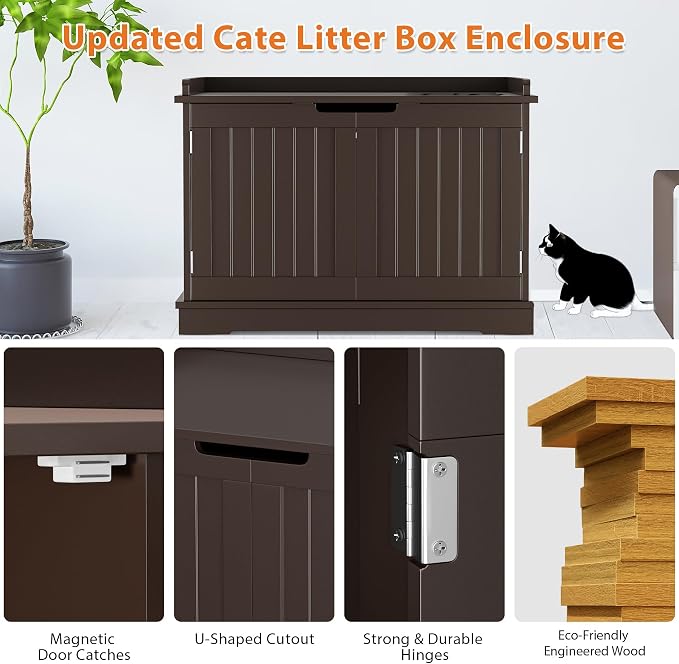 Pet Republic Hidden Cat Litter Box Enclosure - Cat Litter Box Furniture Table Nightstand (Coffee)