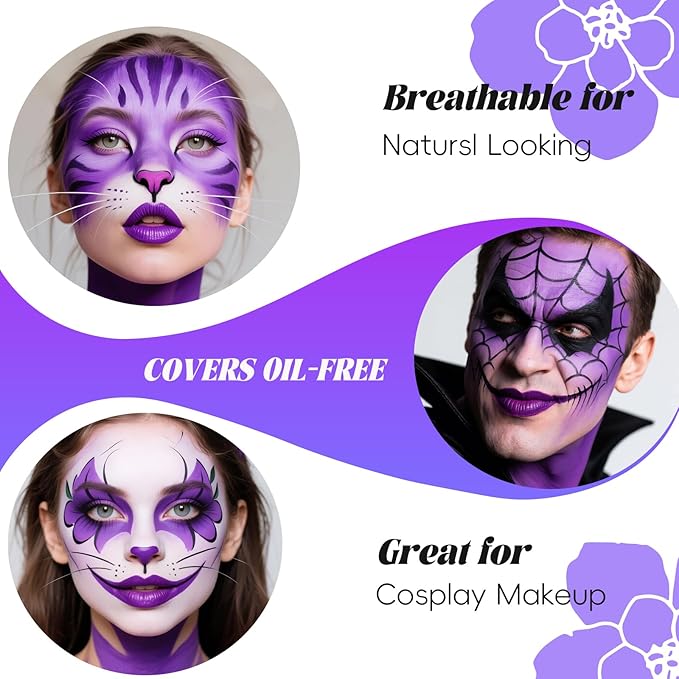 Purple Face Body Paint,Water Based Face Painting Special Effects,Full Coverage Cream Body Paint for Adults Halloween Costume Cosplay SFX Zombie Vampire Witch Makeup