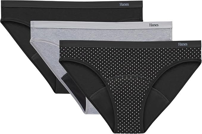 Hanes Women's Comfort, Period. Underwear, Bikini Period Underwear, Super Leaks Period Underwear, 3-pack