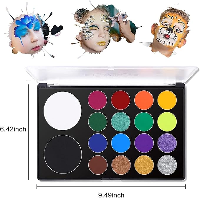 UCANBE Face & Body Paint, Water Activated SFX Makeup Palette - Extra Large White & Black Pan, Professional 18 Color Safe Non Toxic Art Painting Kit for Halloween, Cosplay, Parties, Theater & Stage