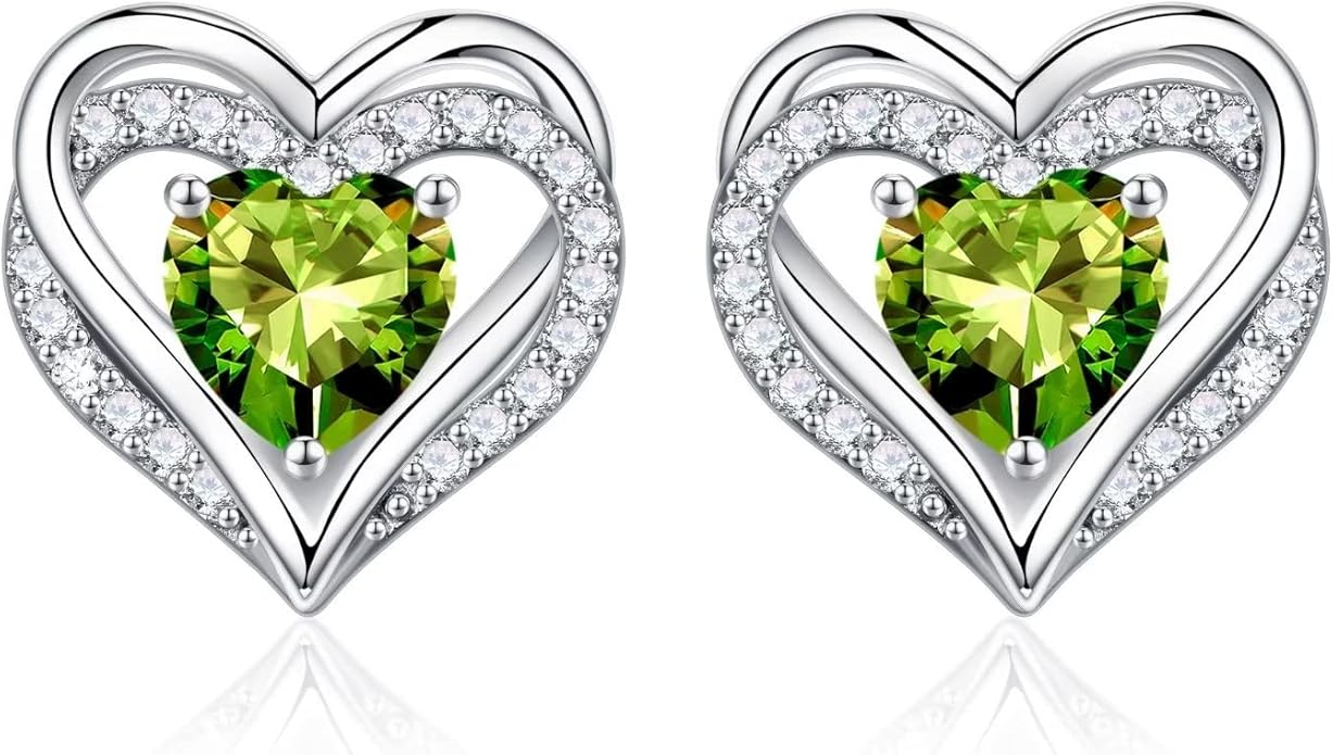 Iefil Christmas Earrings for Women, 925 Sterling Silver Birthstone Stud Earrings Birthday Gifts for Women