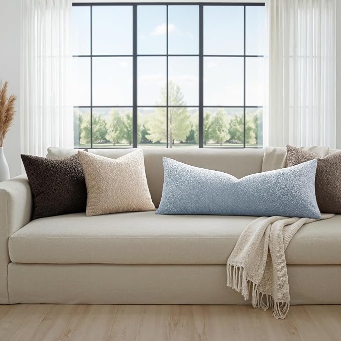 MIULEE Textured Boucle Lumbar Pillow Cover for Bed 14x36 Light Blue | Pack of 1 Textured Neutral Couch Throw Pillow Cover, Accent Solid Long Body Pillowcase, Sofa Living Room Home Decor