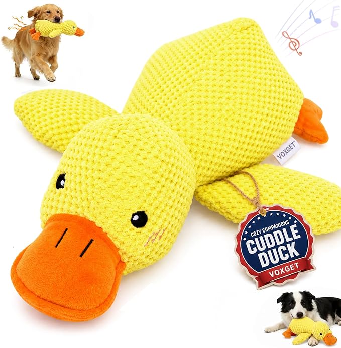 Duck Dog Toy, Plush Calming Companion with Quack, Crinkle & Squeak