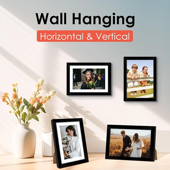 5x7 Picture Frame Set of 6, Black Photo Frames Bulk with HD Plexiglass, Display Pictures 4x6 with Mat or 5x7 Without Mat, Multi Picture Frames Collage for Tabletop or Wall Display