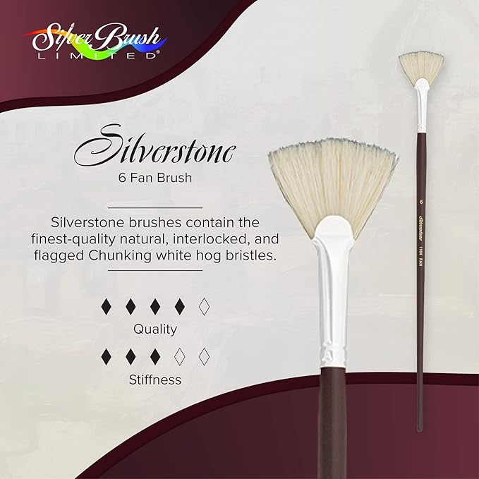 Silver Brush Limited 1104, Silverstone Fan Brush, Oil Paintbrush, Size 6, Long Handle