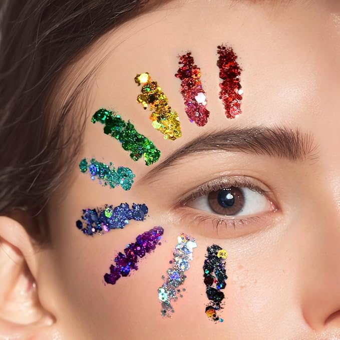 Teenitor Body Glitter Face Glitter Makeup Festival Glitter, 12 Colors Face and Body Glitter Gel, Hair Glitter Gel, Body Makeup