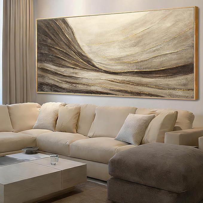 Brown Gold Abstract Landscape Canvas Wall Art for Living Room 40x88 Inch