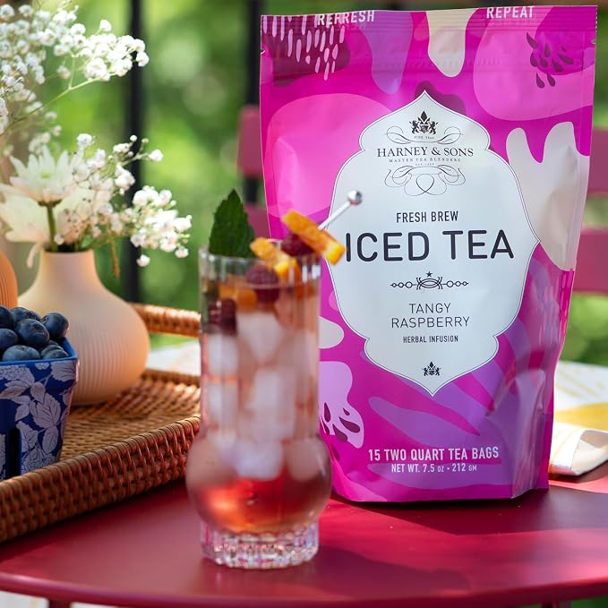 Harney & Sons Fresh Brew Iced Tea, Tangy Raspberry Black Tea, 15 Iced Tea Bags, Brews Up to 30 Quarts, Fruity Raspberry Flavor