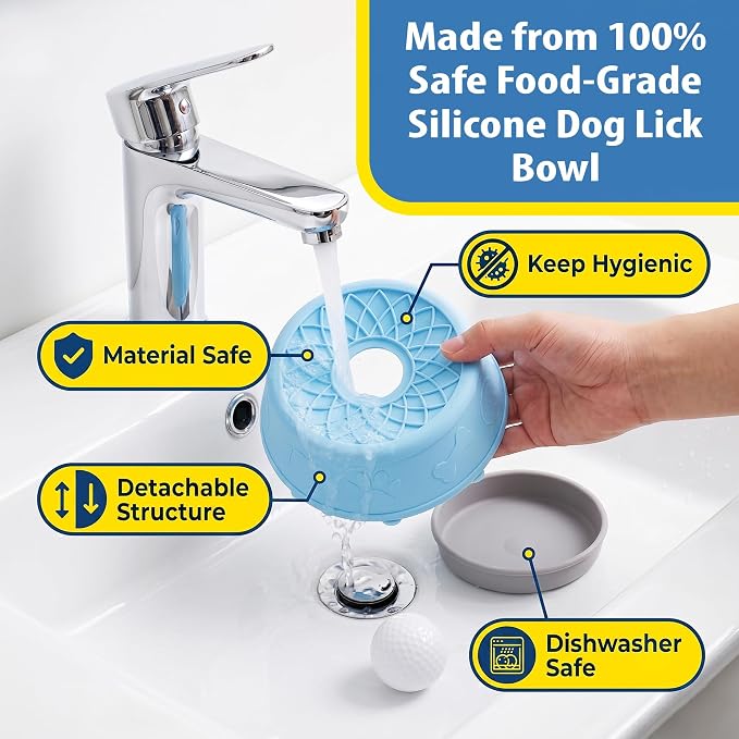Slow Feeder Dog Bowls with Rolling Ball & Lick Mat for Dogs, Interactive Dog Enrichment Toy, Anti-Slip Puzzle Feeder for Yogurt, Bone Broth & Wet Food, Slow Eating Bowl for Small, Medium & Large Dogs