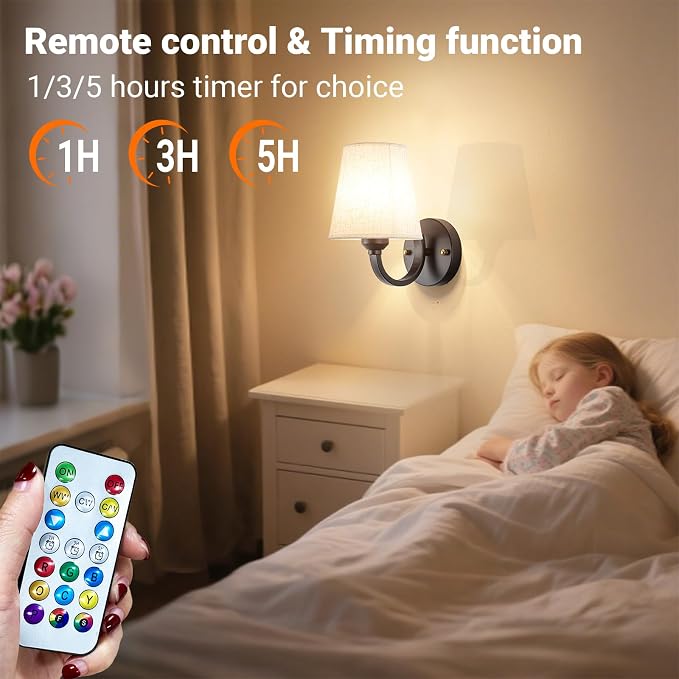 YHCDLAMP Peel and Stick Wall Sconces, No Drilling Stick On Wall Sconce, Wireless Battery Operated Wall Lights, Adhesive Wall Lamp with 10000mAh Battery Bulb for Bedroom Living Room Decor