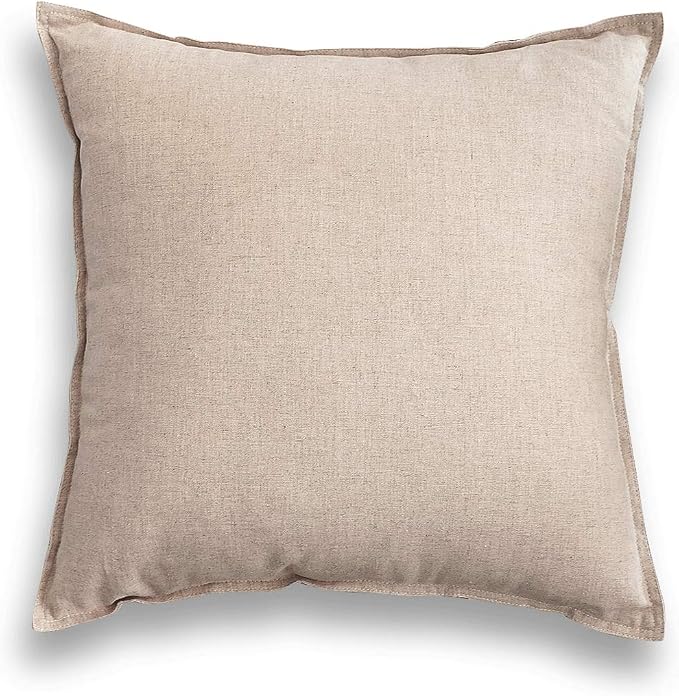 Jeanerlor Natural Cotton Linen Decoration Toss Throw Pillow Sham 18"x18" Cushion Case Yellow Pillow Cover Delicate Decorative Pillowcase for Chair/Couch/Patio, (45 x 45cm), Light Linen