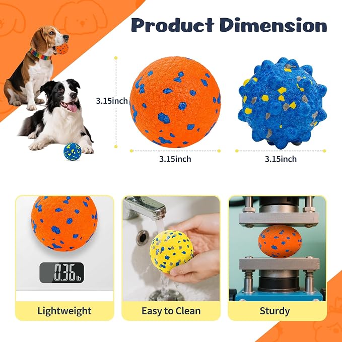 HIPPIH Dog Balls Tennis Balls, Dog Chew Toys for Aggressive Chewers ETPU | 3PCS Interactive Puppy Toys for Teething, 3'' Fetch Ball Water Toy for Small/Medium Breed,High Bouncy & Floating Dog Pool Toy