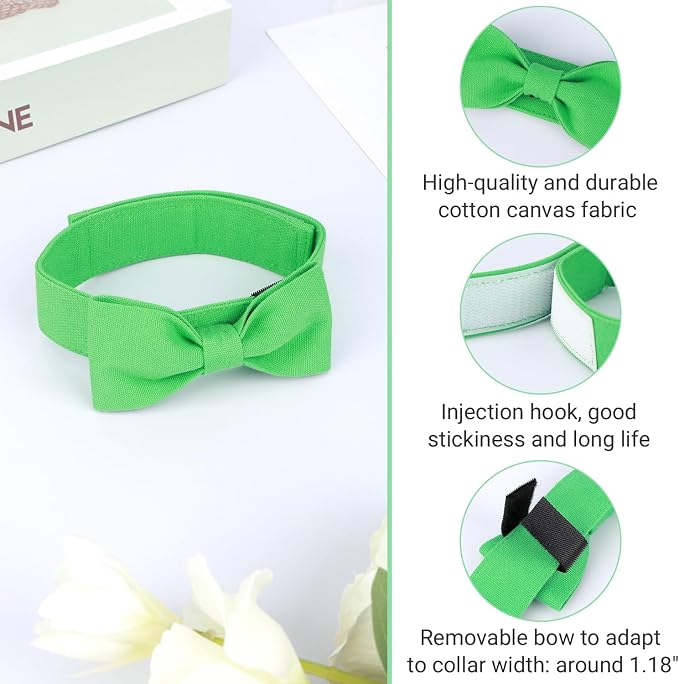 Segarty Dog Bow Ties, Adjustable Green Bowtie Collar for Small Medium Dogs Neck Girth 10.2-14.2in, Cat Tie Tuxedo Comfortable Cotton Pets Grooming Accessories for Formal Wedding Holiday Birthday Party