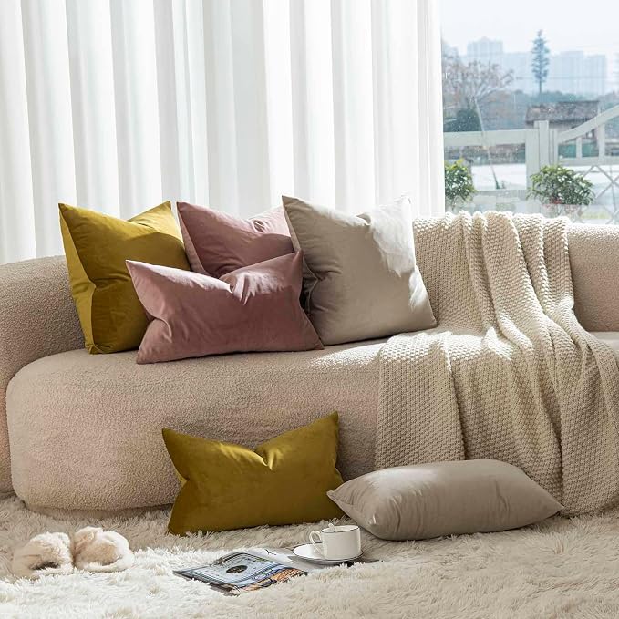 JUSPURBET 16x16 Decorative Velvet Throw Pillow Covers Cases Set of 2,Cloud | Modern Soft Cushion Covers Cases with Hidden Zipper for Couch Sofa Bed Living Room Bedroom Home Decor