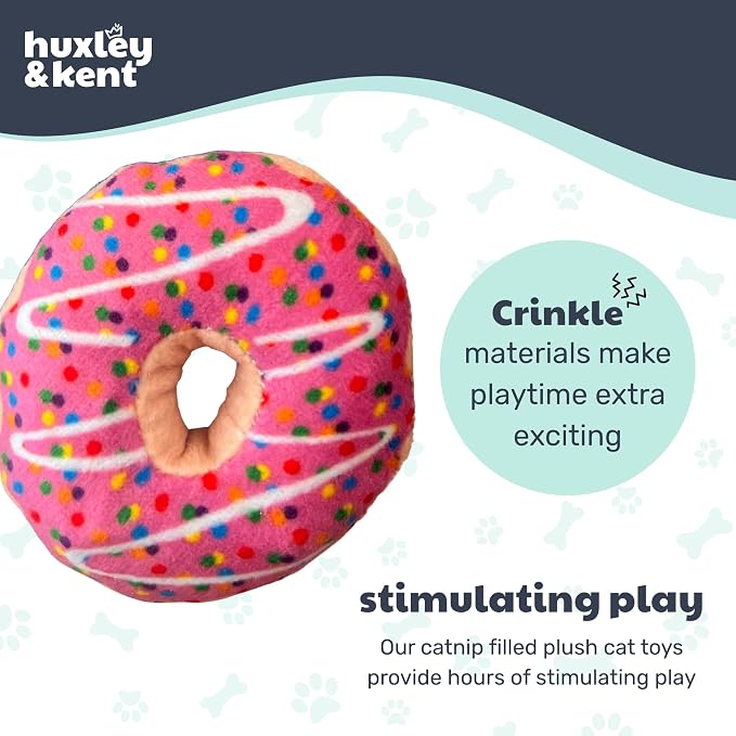 Huxley & Kent Plush Crinkle Catnip Cat Toy, Strawberry Donut