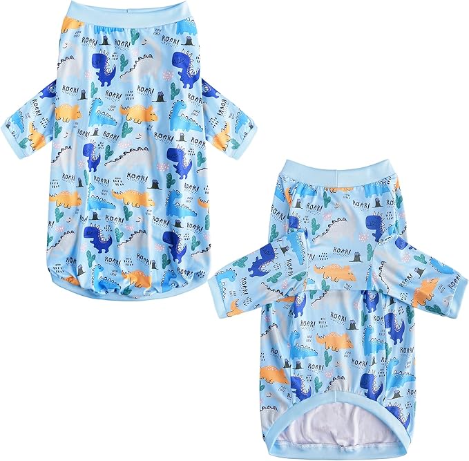 Dinosaur Dog T Shirts Cute Dinosaur Pattern Printed Apparel Shirt for Large Dogs Softable Stretchy Pet Clothes L, Blue
