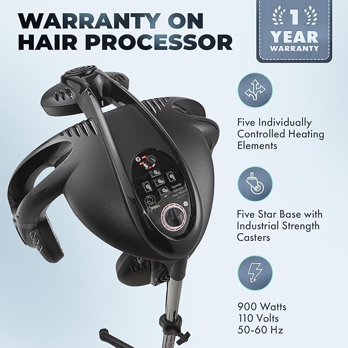 Speedy 2000 Deluxe Hair Processor for Salons - Infrared Ceramic Heat with 5 Individually Controlled Heating Elements, Height Adjustable Base with Rolling Casters, Italian-Made, Model PIB-14024