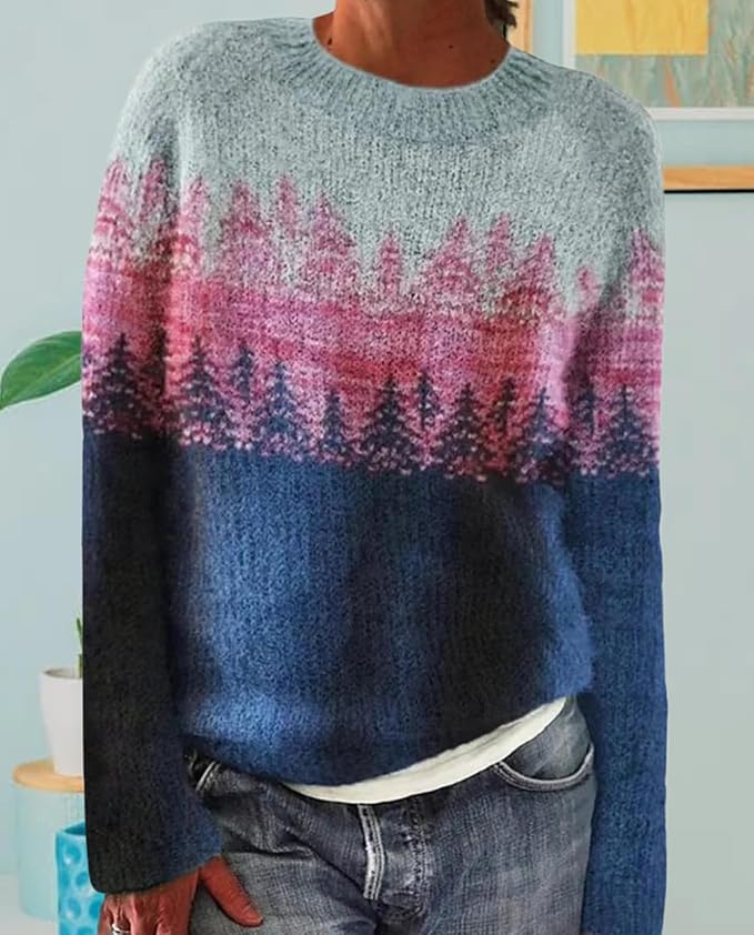 Zhyaj Fair Isle Sweater for Womens Winter Long Sleeve Vintage Knitted Sweater Casual Fall Crew Neck Pullover Sweaters