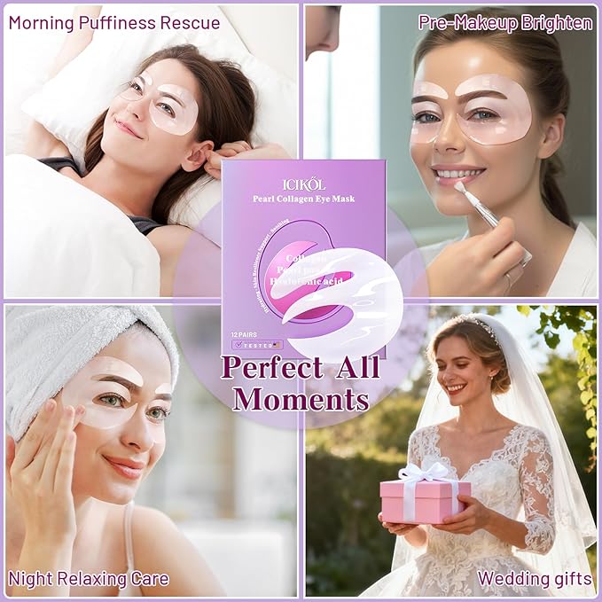Under Eye Patches with Collagen, Eye Patches for Puffy Eyes and Dark Circles, 360° Under Eye Mask for Puffiness, Wrinkles, Fine Lines, Gifts for Women - Skin Care, 24 Pairs (White)