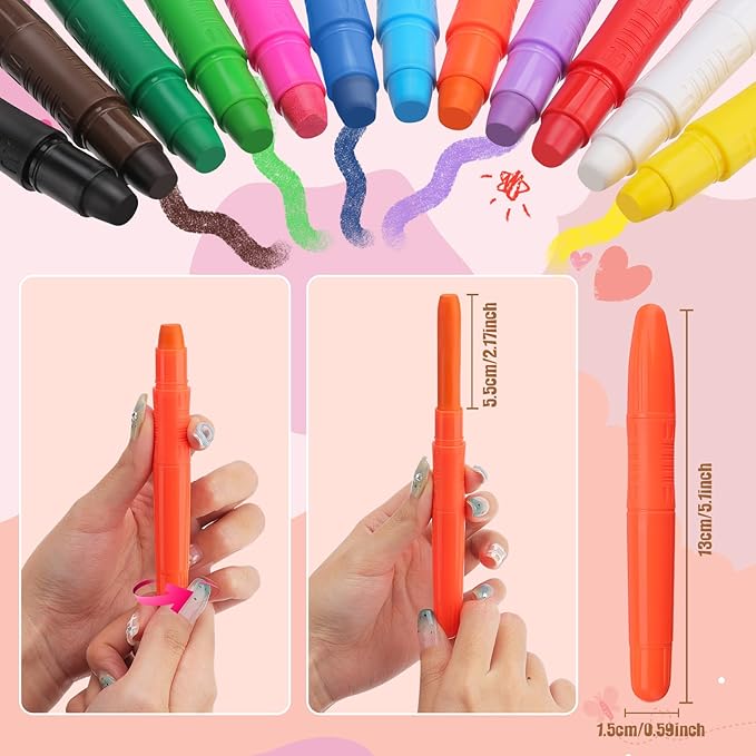 Beesjuy Face Painting Kits for Kids,12 Color Water Based Face Paint Crayon, Washable Kids Body Paint Makeup Sticks for Halloween, Birthday Party, Clown/Cosplay Makeup