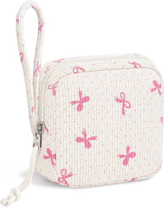 Corduroy Period Pouch for Women, Cute Sanitary Pad Pouch with Zipper, Portable Tampon Holder for Purse, Sanitary Napkin Storage Bag for Travel