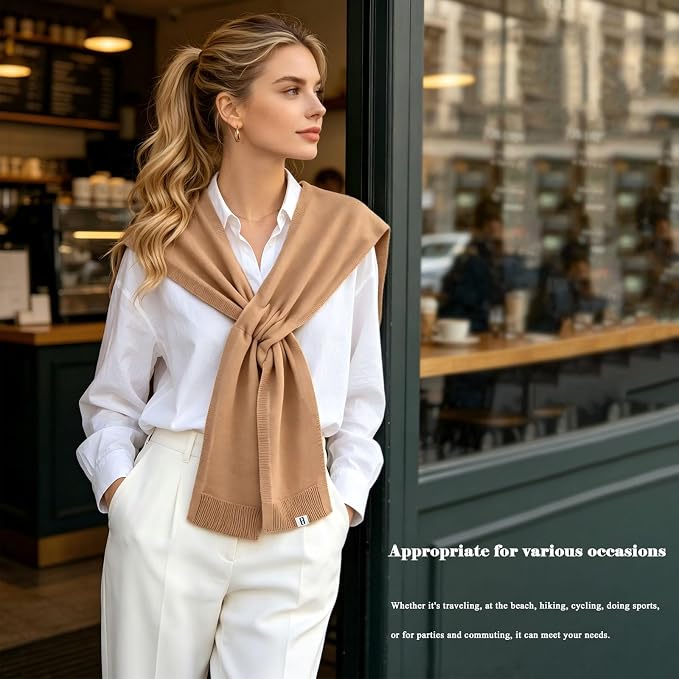 huablo Women's Fashion Knitted Shawl - Khaki Sweater Shawl for Air-Conditioned Rooms