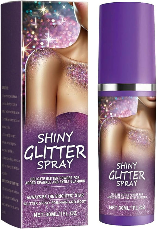 Body Glitter Spray with Mica & Tocopherol, Long Lasting Shimmer Formula for Body, Face, Hair & Clothes, Quick-Drying Sparkling Spray for Cocktail, Cosplay, Party, Festivals, Special Events