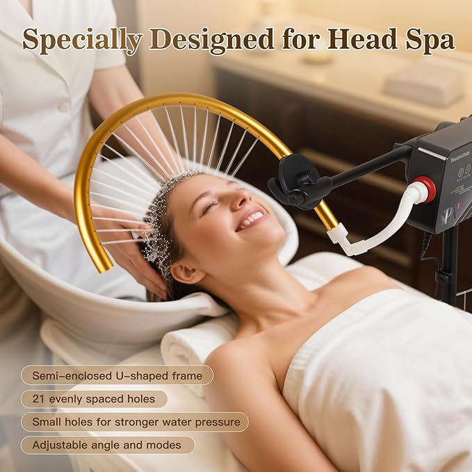 Freestanding Head Spa Equipment Fits Shampoo Bowls Under 35" H, Height & Angle Adjustable Water Circulation Frame, Japanese Waterfall Head Spa Scalp Massage for Salon & Home Use