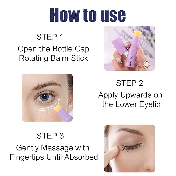 3Pcs Hydrating Under Eye Balm Stick, Multi Balm Stick, Eye Cream for Dark Circles and Puffiness, Moisturizing Korean Skin Care Reduce Wrinkle Vegan & Cruelty-Free