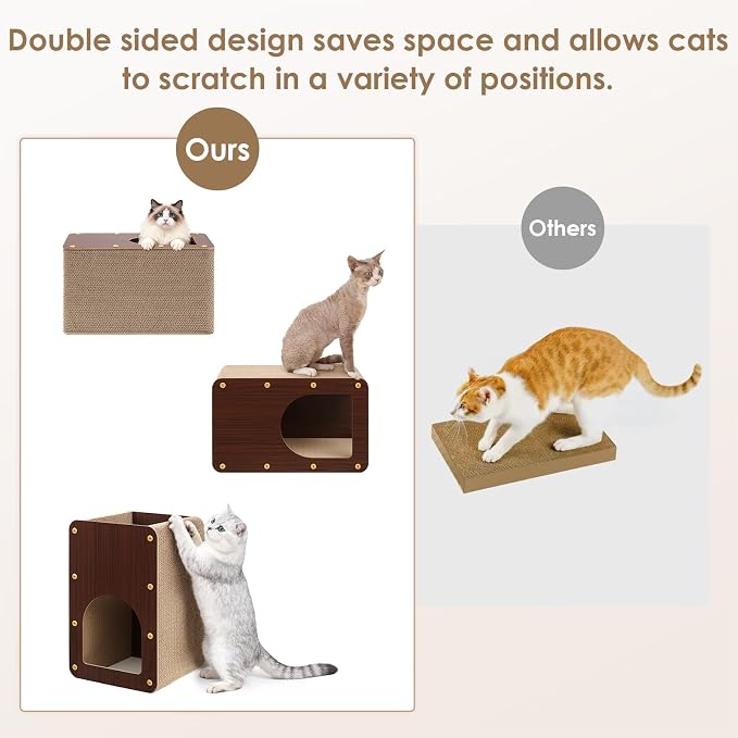 EHEYCIGA Cardboard Cat Scratcher House, 17-Inch Cat Scratch pad, Dark Brown | Cat Scratching Board for Indoor Kitten Cats, High-density Corrugated Paper, Multi-function, Anti-scratch, Easy Install