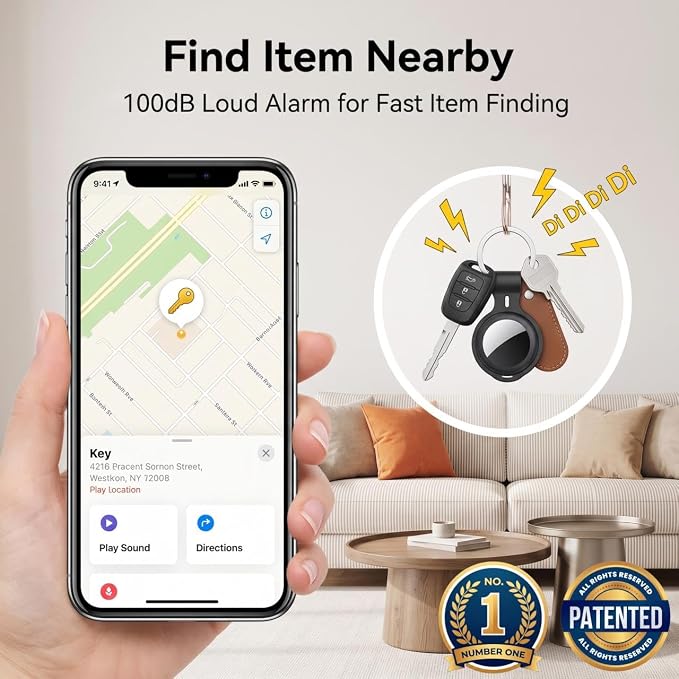 Tracker Tags-4 Pack MFi Certified for Apple Find My iOS Only Air Key Finder | Compatible with Find My App 2 Year Replaceable Battery Waterproof Key Item Finders for Luggages Wallets Backpacks Bags Pets