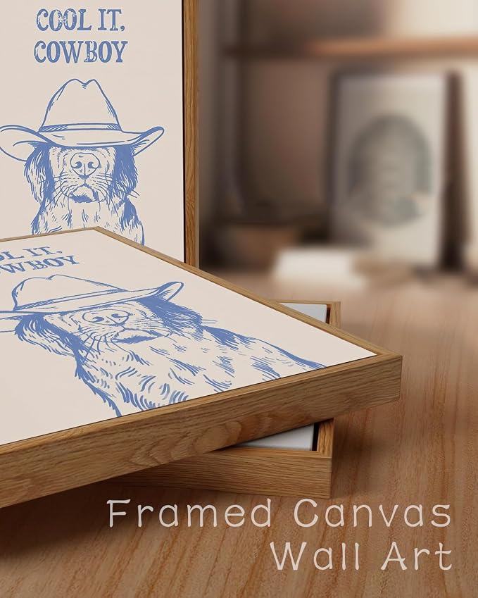 ZZLWBKGL Western Wall Decor Cool It Cowboy Wall Art Cowboy Dog Canvas Art | Vintage Artwork Funny Animal Picture for Living Room Bathroom Nursery 16x24in
