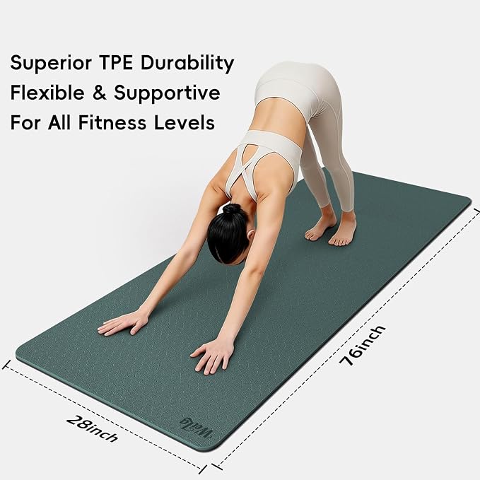 WEILA Extra Thick 10mm Yoga Mat - Non-Slip TPE Fitness Mat for Yoga, Pilates & Workout, 76"x28" Large Dual-Color with Carry Strap for Travel, Gym, Home